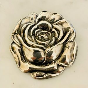 Vintage Sterling Rose Flower Brooch  /  Pin